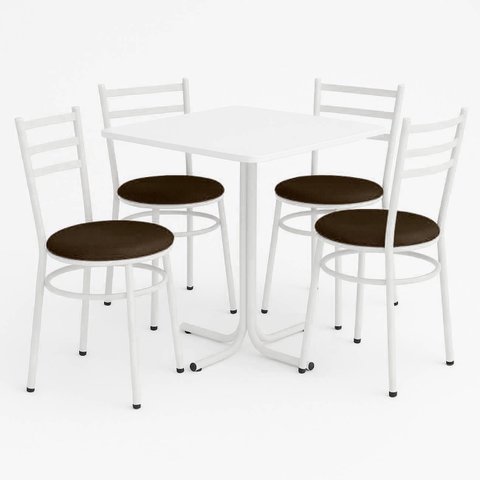 Mesa de Jantar Quadrada 70cm Branca com 4 Cadeiras Estofada Branca