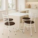 Ver imagem 2 de Mesa de Jantar Quadrada 70cm Branca com 4 Cadeiras Estofada Branca
