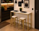 Ver imagem 1 de Mesa Jantar Aparador Bancada Alta Industrial 100x70cm Tampo Branco Pés Dourado