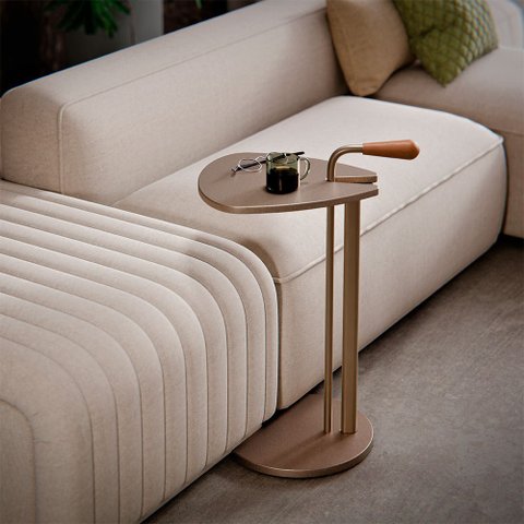 Mesa Lateral de Apoio Mesinha de Centro Sofá com Design Unico Aço Champagne Sofy Fendi