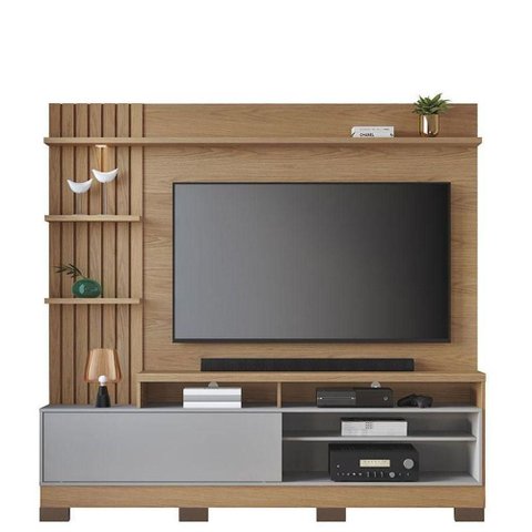 Estante Home Theater Ambiente Maceió com Pés Freijó Cinza Acetinado – Colibri