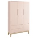 Ver imagem 2 de Dormitório Classic 3 Portas, Cômoda 3 Gavetas Rosa com Pés Madeira Natural e Colchão D18 - Reller Mó