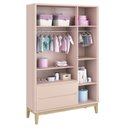 Ver imagem 3 de Dormitório Classic 3 Portas, Cômoda 3 Gavetas Rosa com Pés Madeira Natural e Colchão D18 - Reller Mó