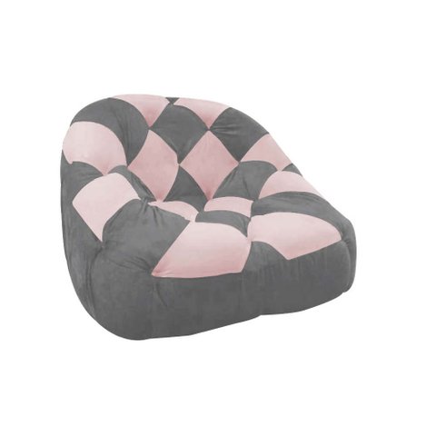 Poltrona Paloma Escritório Sala Pé Plástico Suede Cinza e Suede Rosa Bebê - Dominic Decor