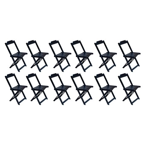 Kit 12 Cadeiras de Madeira Dobravel Preto