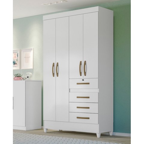 Guarda Roupa Solteiro Moval Sobral Branco/ Rosa/ Lilás/ Azul Flex 4 Portas 4 Gavetas