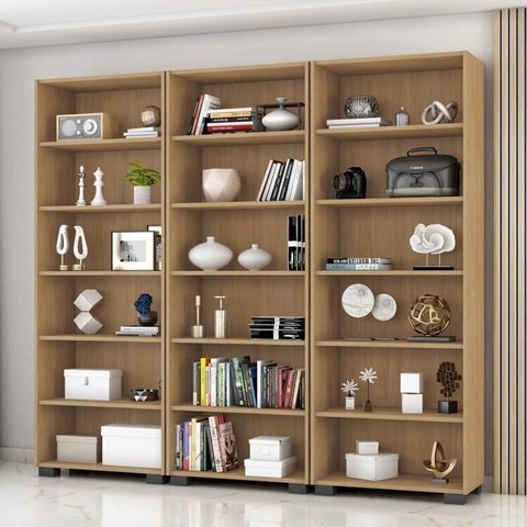 Kit 3 Estantes para Livros 5 Prateleiras 188CMX181,5cm Office Marrom/Freijó