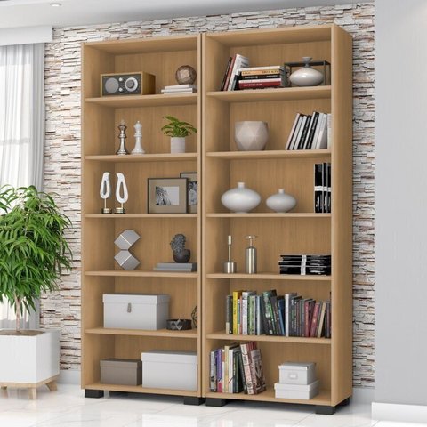 Kit 2 Estantes para Livros 5 Prateleiras 188CMX121M Office Marrom/Freijó