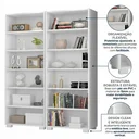 Ver imagem 5 de Kit 2 Estantes para Livros 5 Prateleiras 188CMX121M Office Branco/Tx