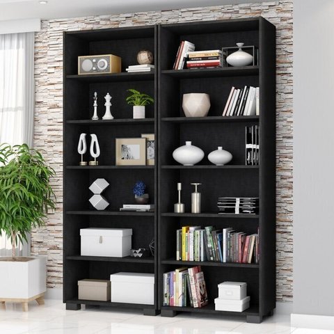 Kit 2 Estantes para Livros 5 Prateleiras 188CMX60,5cm Office Preto/Tx