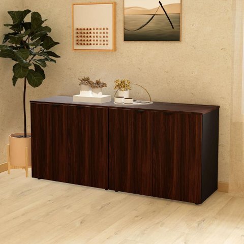 Armário Baixo Escritório 4 Portas C/ Chave 160 Cm F5 Office Cor:louro Preto com Preto