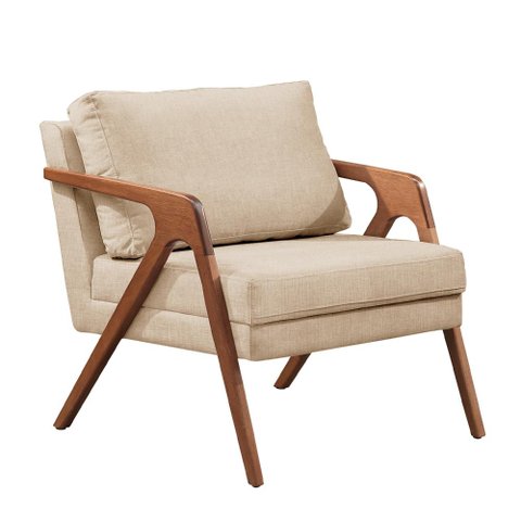 Poltrona Mona Luxo Madeira Maciça Castellar Móbile Linho Bege Claro