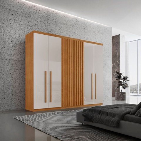Guarda-Roupa 6 Portas e 4 Gavetas 100% MDF Premier Marrom/Marrome/Off White