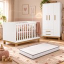 Ver imagem 1 de Kit Quarto de Bebê Q Encanto Slim com Berço Mini Cama Guarda Roupa 3 Portas e Colchão D18 130x70 Mov