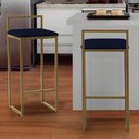 Ver imagem 2 de Banqueta Alta Estofada Suede Pietra Base Dourada House:azul