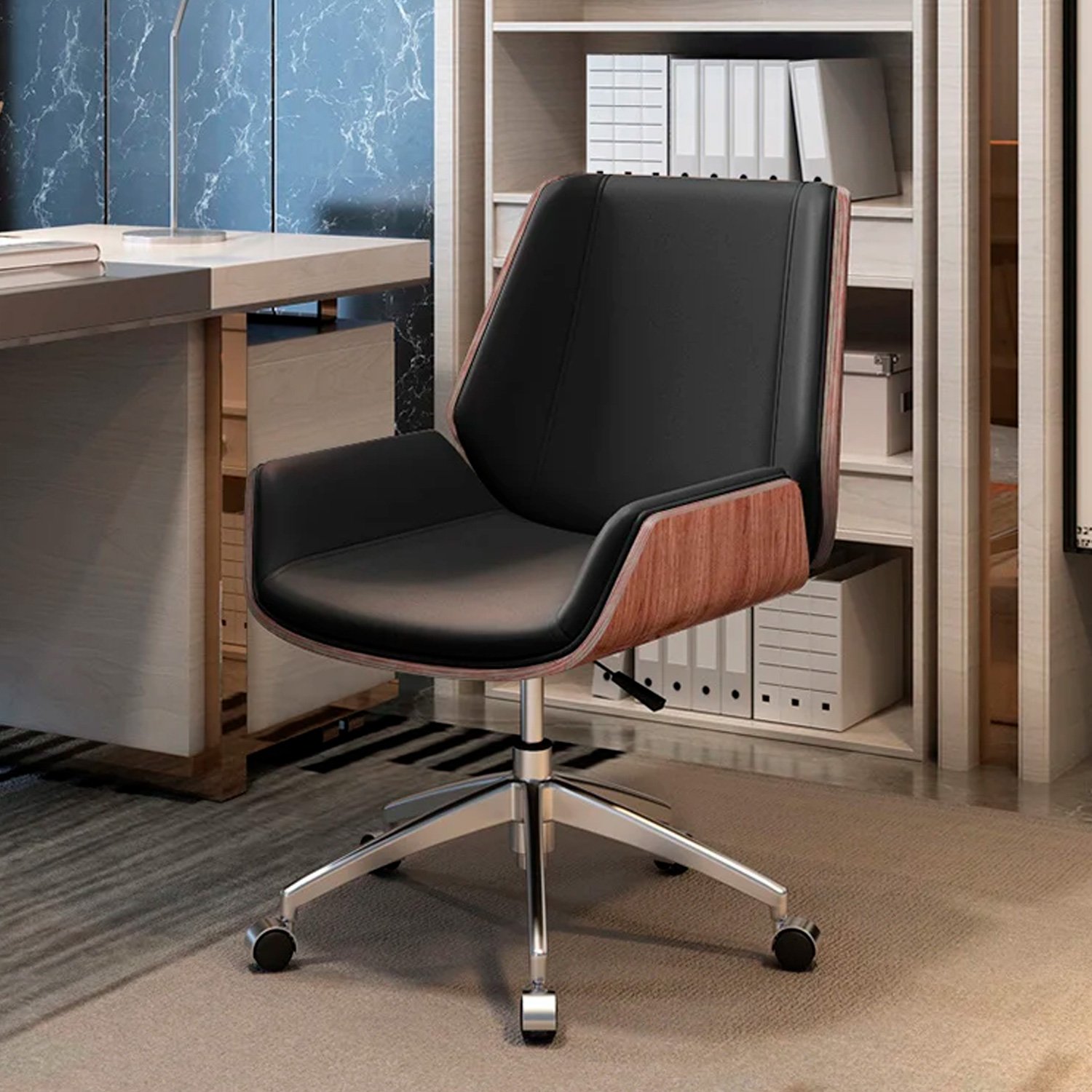 Cadeira Presidente Escritório Ergonômica Gogo Chair Go-2101 Wood Luxo - Preta - 7