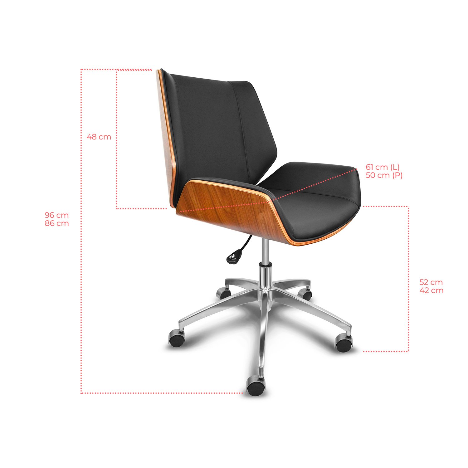 Cadeira Presidente Escritório Ergonômica Gogo Chair Go-2101 Wood Luxo - Preta - 6