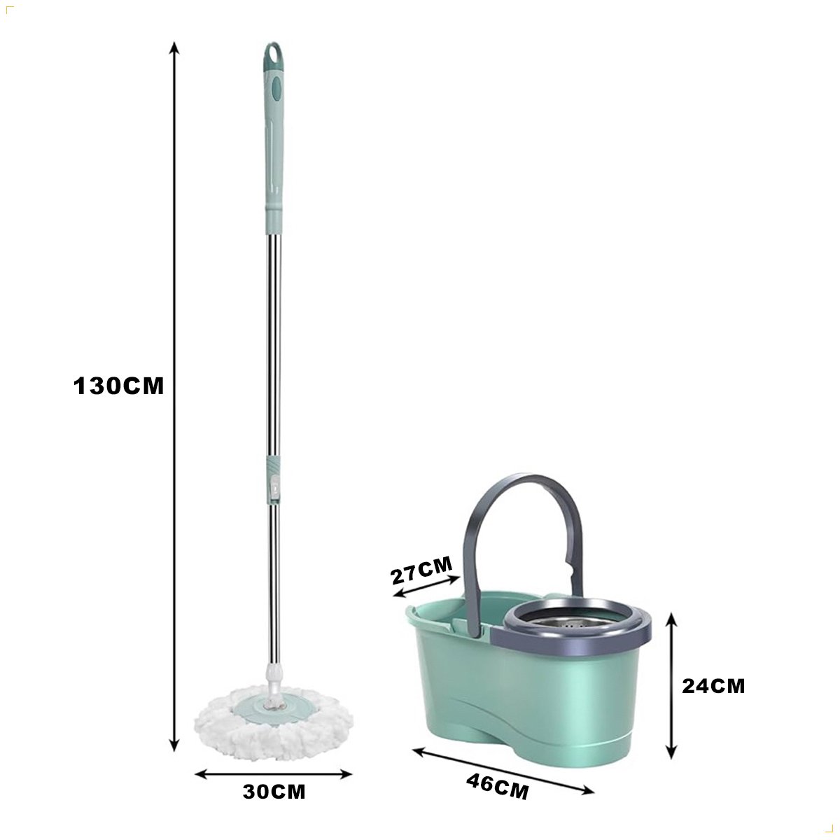 Balde Mop Giratório Esfregão C/ Alça Cesto Inox Limpeza Verde Claro - 2