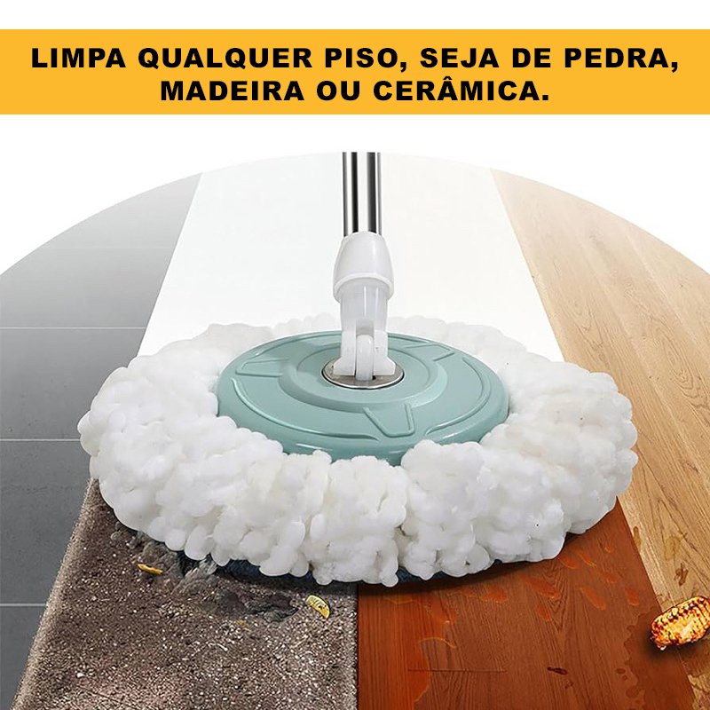 Balde Mop Giratório Esfregão C/ Alça Cesto Inox Limpeza Verde Claro - 4