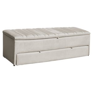 Calçadeira Recamier Baú Sapateira Casal Queen 160cm Ayla Veludo Tampo Reto - Estopar Ayla 160cm Velu