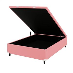 Base Box Baú Casal 138x188x35 Suede Galego Home Pistão a Gás - Rosa