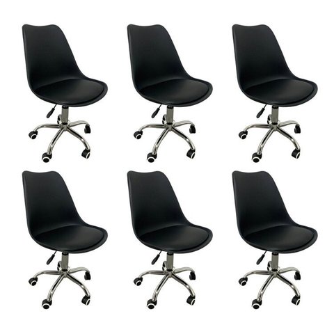 Kit 6 Cadeiras Escritório Secretária Decorativa Eames Chicago Preto