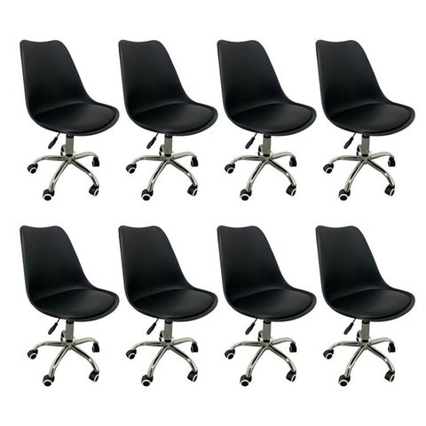 Kit 8 Cadeiras Escritório Secretária Decorativa Eames Chicago Preto