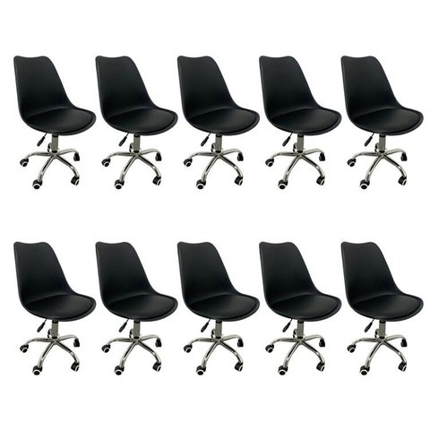 Kit 10 Cadeiras Escritório Secretária Decorativa Eames Chicago Preto