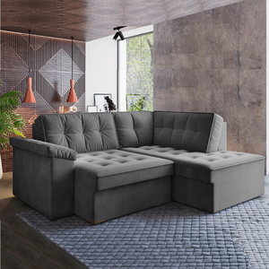 Sofá de Canto Retrátil Grécia 5 Lugares em Suede