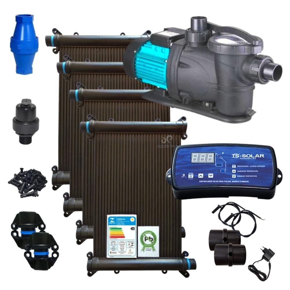 Kit Aquecimento Solar Para Piscinas 6x3m² Completo 15 Placas + Bomba ...