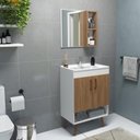 Ver imagem 1 de Conjunto para Banheiro com Gabinete com Pés, Lavatório Pop e Espelheira Verona Branco/Carvalho