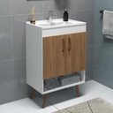 Ver imagem 5 de Conjunto para Banheiro com Gabinete com Pés, Lavatório Pop e Espelheira Verona Branco/Carvalho