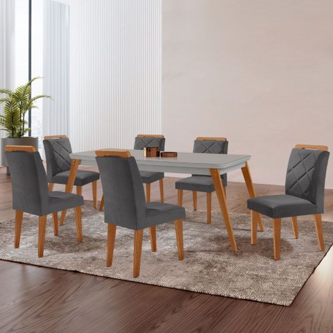Mesa de Jantar Copper 180cm Tampo Mdf Vidro Canto Copo e 6 Cadeiras Melissa