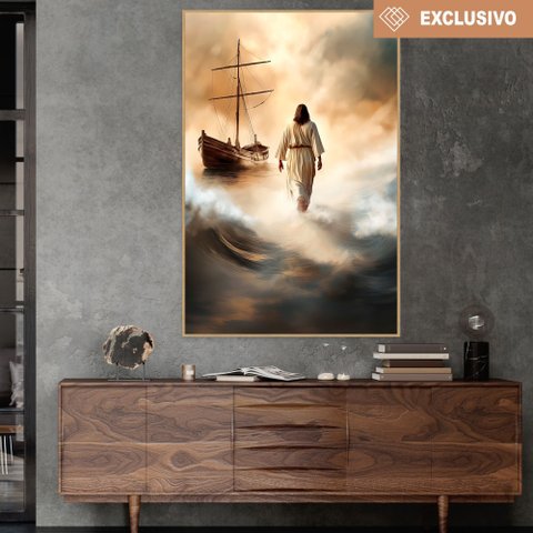 Quadro Decorativo Jesus Andando sobre As Águas Sala Quarto Casa Escritório