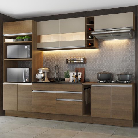 Armário de Cozinha Completa 290cm Rustic/Crema Vicenza Madesa
