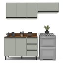 Ver imagem 2 de Cozinha Koya 3 Peças 200x214cm Armários Aéreos e Balcão 2 Portas com Tampo Verde 250039