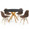 Conjunto Mesa de Jantar Redonda Marci Preta 120cm com 4 Cadeiras Eames Eiffel - Marrom - 1