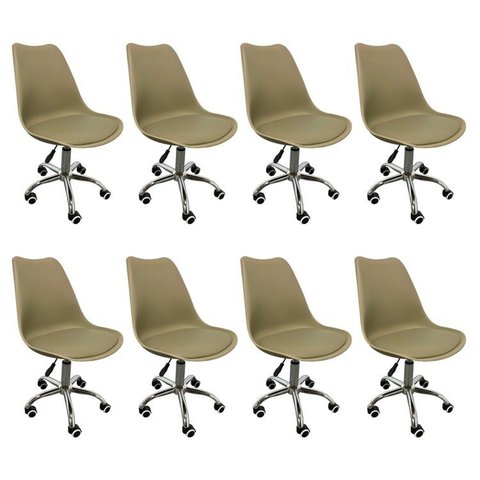 Kit 8 Cadeiras Escritório Secretária Decorativa Eames Chicago Bege
