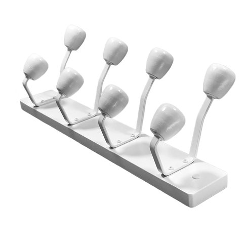 Cabide de madeira para parede ou porta 4 ganchos branco.