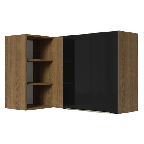 Armário Aéreo de Canto com Adega Acoplada Madesa Lux 1 Porta Rustic/Preto