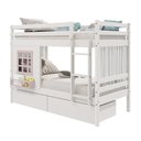 Ver imagem 1 de Beliche Infantil com Janela Gavetas e Cortina Madeira Maciça Branco/ Rosa Housin