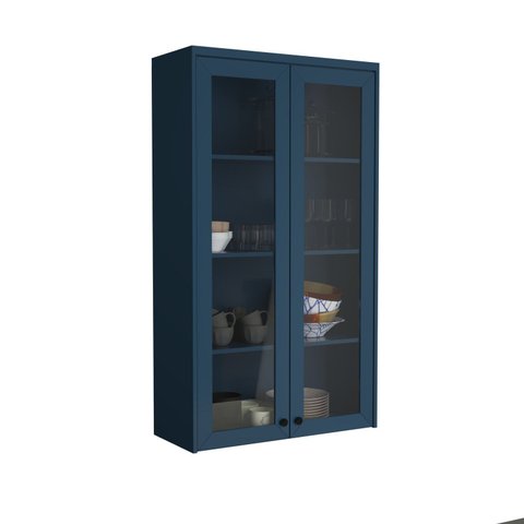 Cristaleira 80cm 2 Portas com Vidro Cozinha Sevilha Azul/Órion