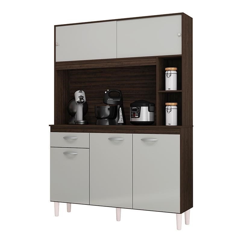 Cozinha Compacta Duda 120cm 5 Portas 1 Gaveta Chocolate/Off White - Poquema