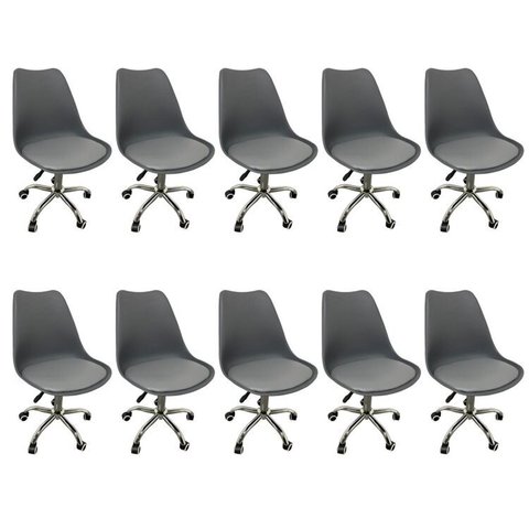 Kit 10 Cadeiras Escritório Secretária Decorativa Eames Chicago Cinza