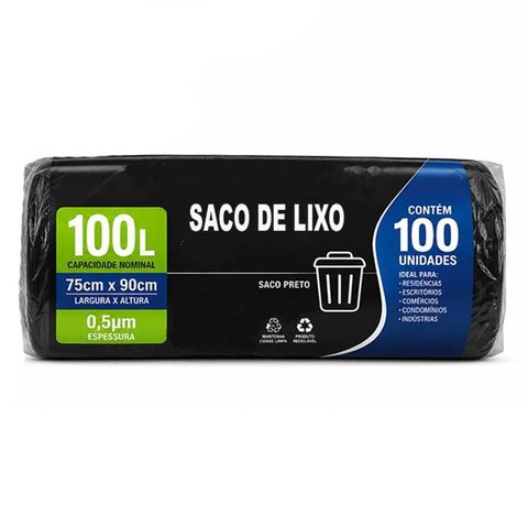 Saco de Lixo 100 Litros 750X900X0,5mm com 100 Unidades Preto - Tend