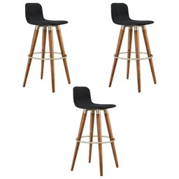 Kit 3 Banquetas Altas Luxo Versatil Aço Champanhe Linho Preto Base Carvalho - 2