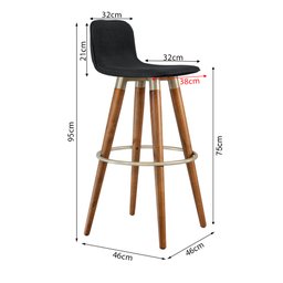 Kit 3 Banquetas Altas Luxo Versatil Aço Champanhe Linho Preto Base Carvalho - 5