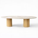 Ver imagem 1 de Mesa de Jantar Astrid Orgânica Cilíndrica 180x100 Cm Tampo Mármore Paraná Gold Base Carvalho