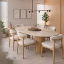 Ver imagem 4 de Mesa de Jantar Astrid Orgânica Cilíndrica 180x100 Cm Tampo Mármore Paraná Gold Base Carvalho