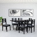 Ver imagem 1 de Conjunto Sala de Jantar Mesa Extensível 105/148 Tampo Vidro 06 Cadeiras Assento Estofado Ébano Preto